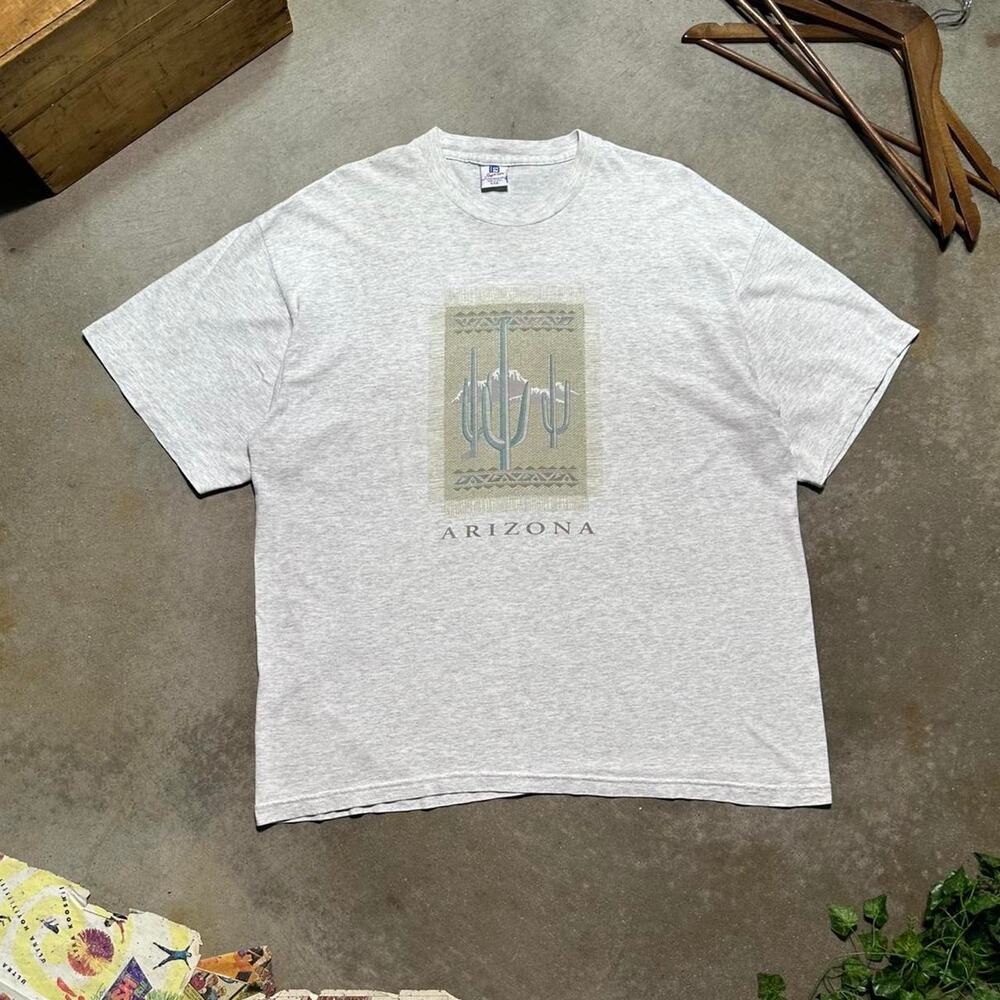 Vintage 90s Arizona Nature Tee Mens 2XL Grey Yellow Cactus Wilderness Shirt